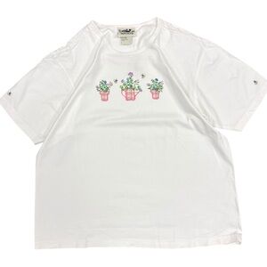 Vintage NWT Northern Reflections Embroidered Watering Can Flowers Bees T- Shirt